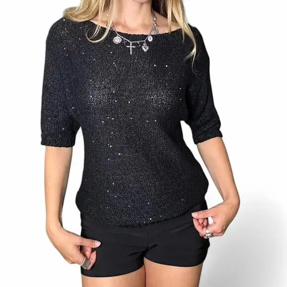 Guess Women's Black Short Sleeve Sweater - Picture 2 of 5